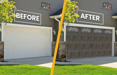 Ultra Grain Slate with Wrought Iron Window Garage Door Cover Wrap Banner Backdrop - Decor Your Door™