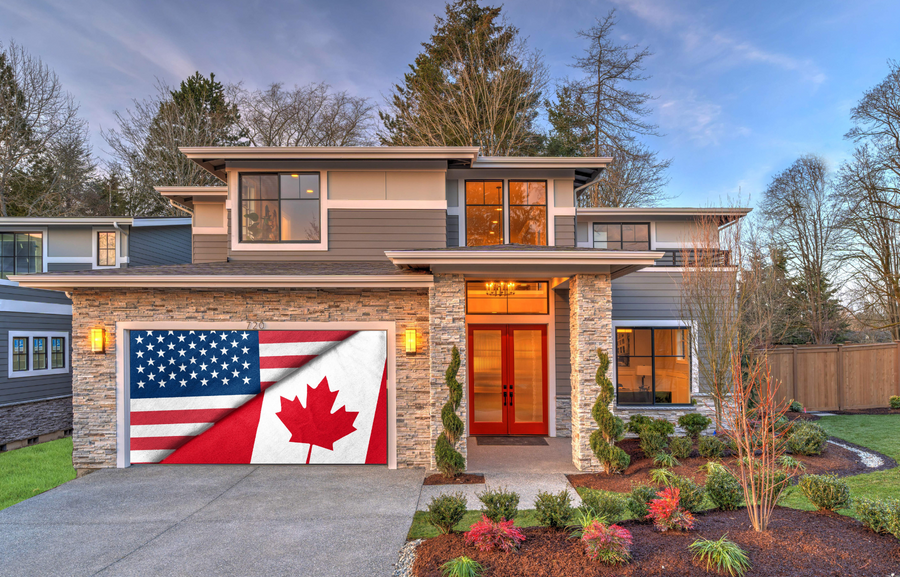 United States & Canada Flag Garage Door Wrap Cover Decoration Banner Backdrop