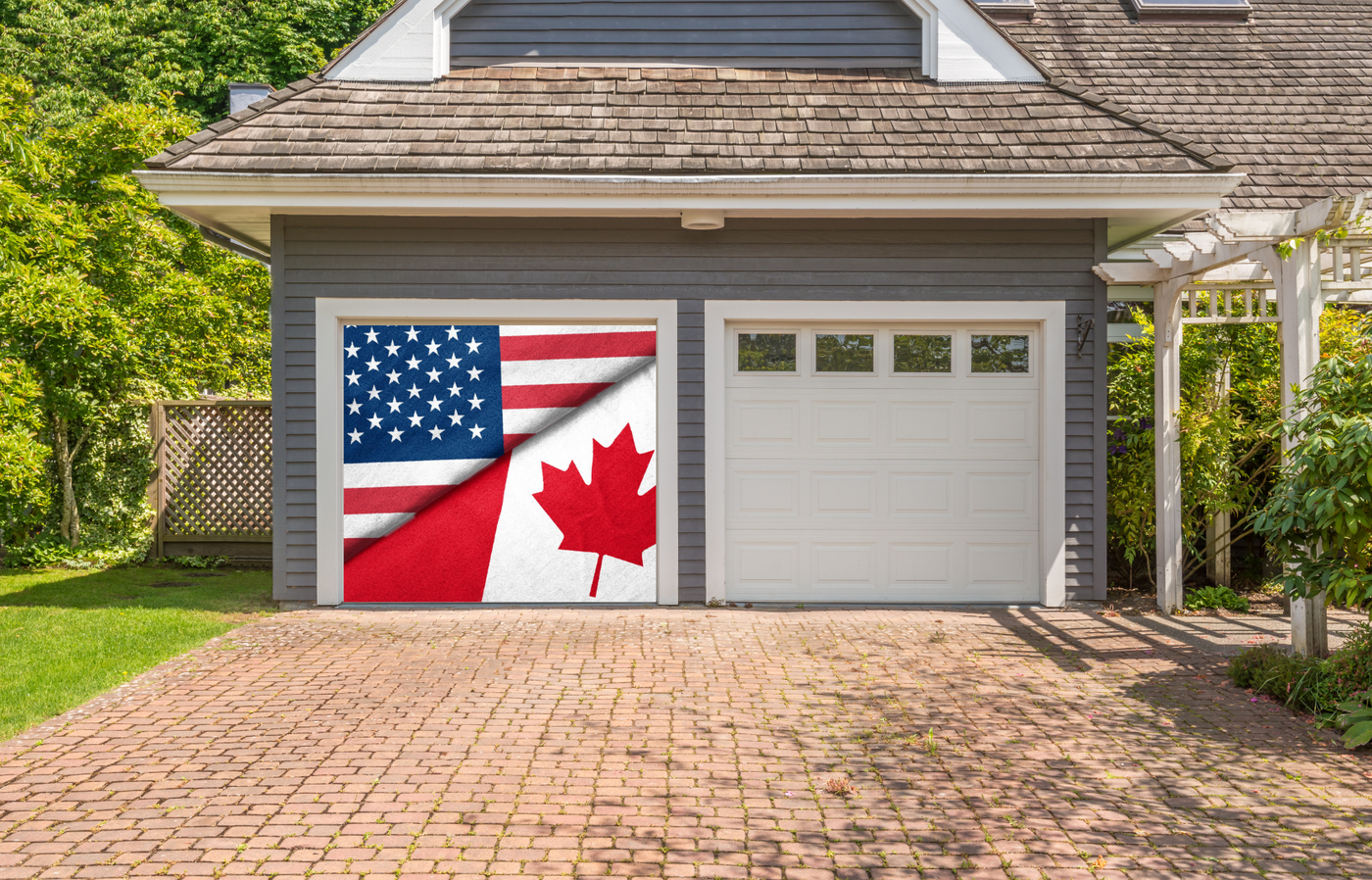 United States & Canada Flag Garage Door Wrap Cover Decoration Banner Backdrop