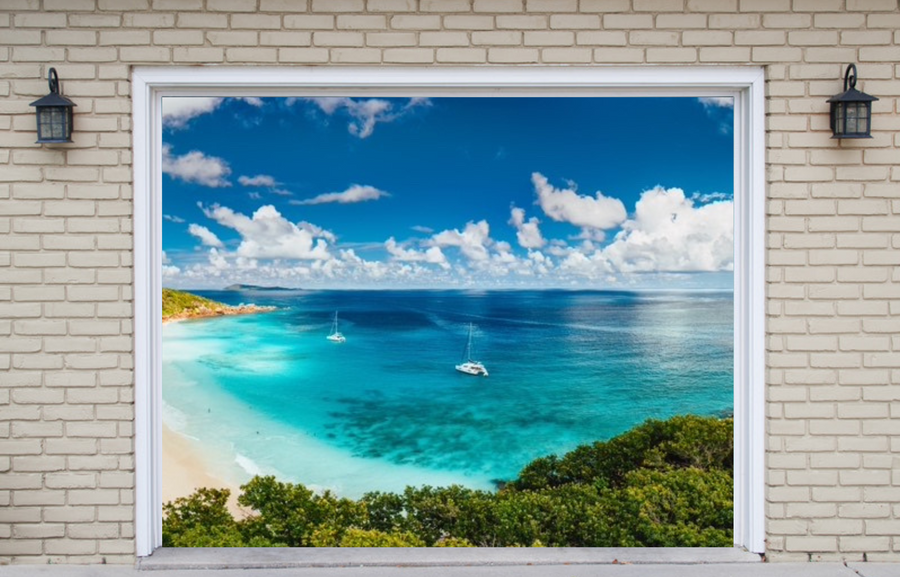 Aerial Pano of Grand Anse Beach Garage Door Banner Cover Backdrop