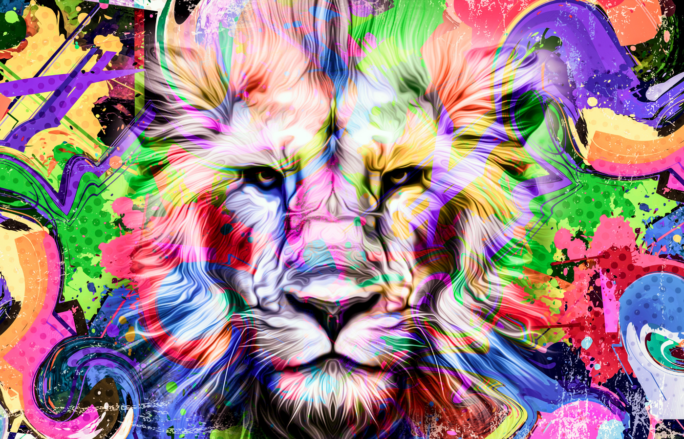 Lion Colorful Splashes Garage Door Cover Wrap Banner