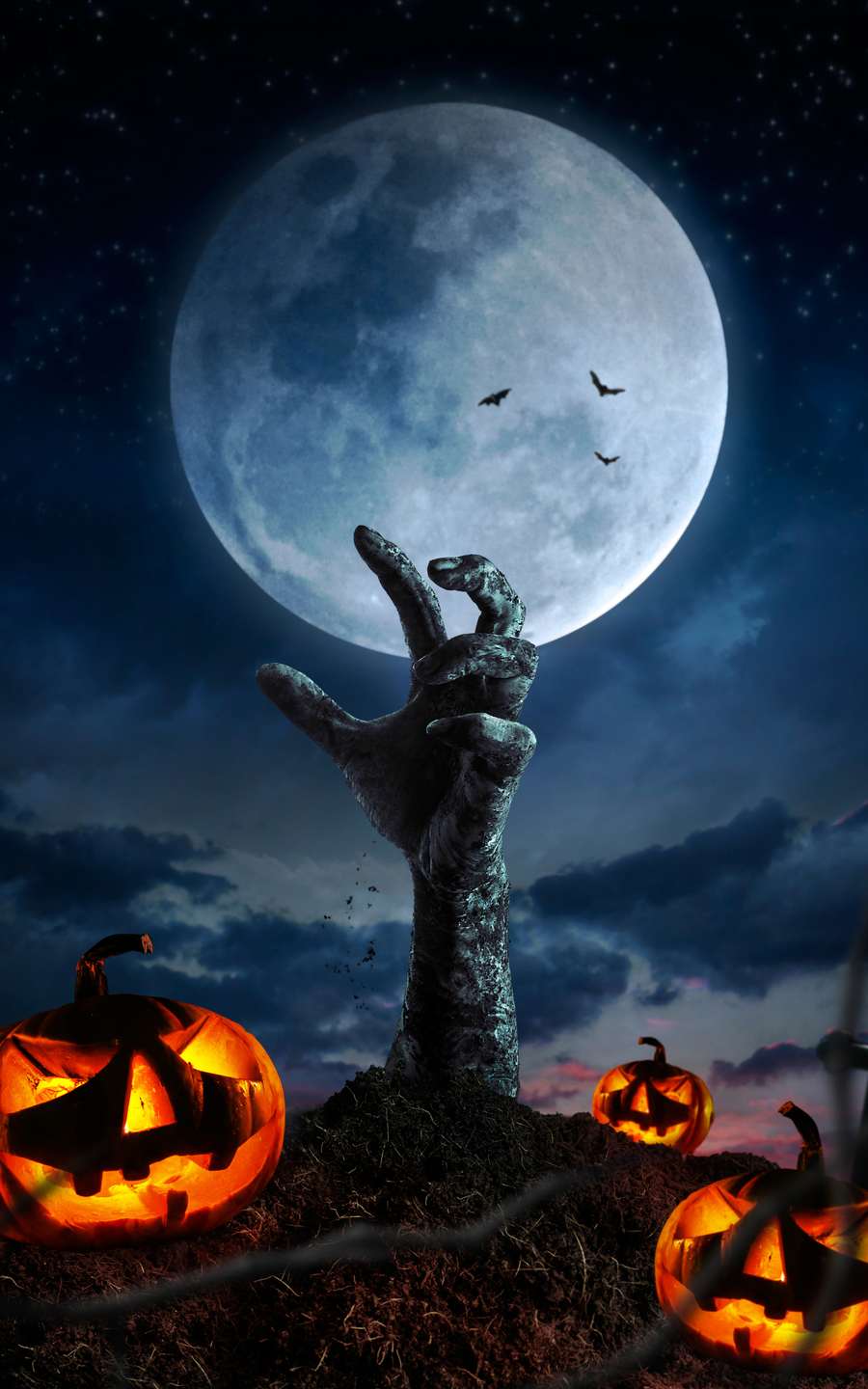 Zombie Hands Rising In Dark Halloween Night Front Door Cover