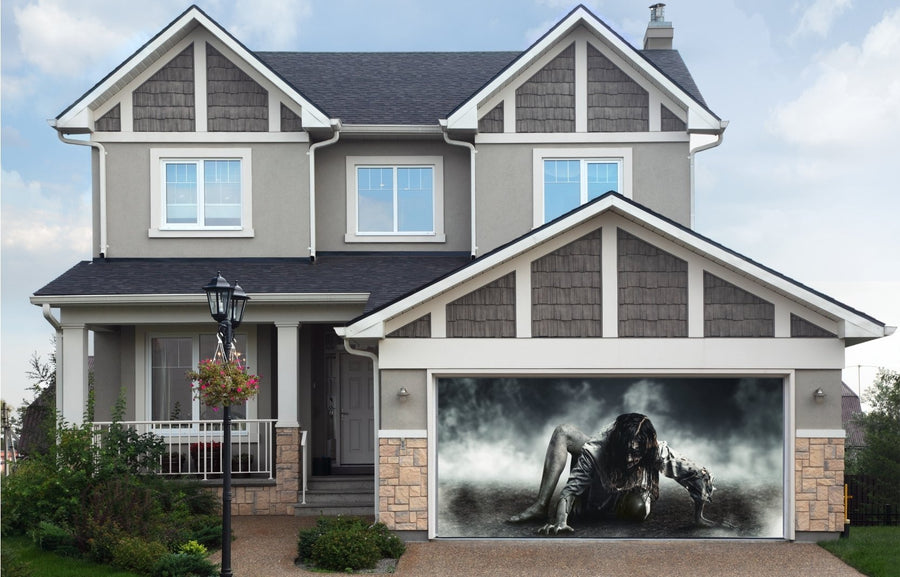 Witch Zombie Halloween Garage Door Cover Banner Backdrop