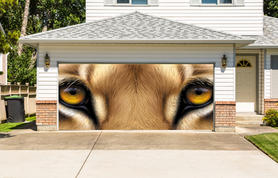 Yellow Eyes Of A Lion Close Up Garage Door Cover Banner Backdrop