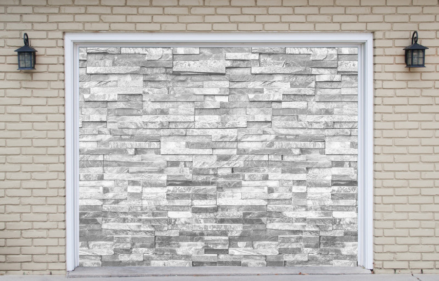 Banner de fondo para puerta de garaje con pared de ladrillo moderna