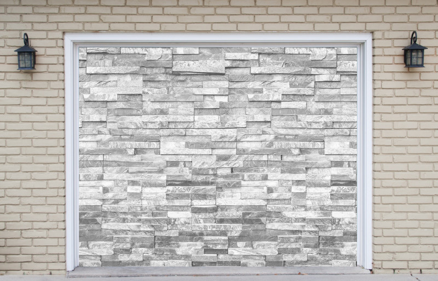 קיר לבנים מודרני כיסוי דלת מוסך רקע באנר גלישת