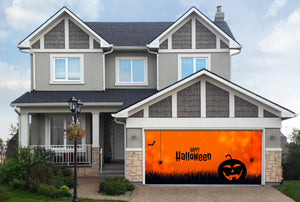 Fondo para puerta de garaje con diseño de Halloween naranja, calabaza, araña y murciélagos