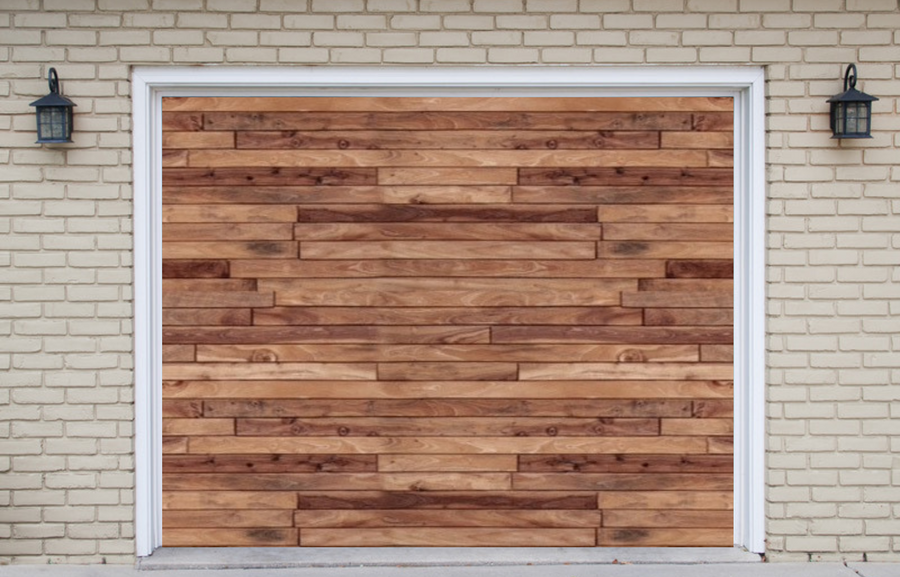 Panorámica de madera para puerta de garaje, cubierta tipo banner, telón de fondo.