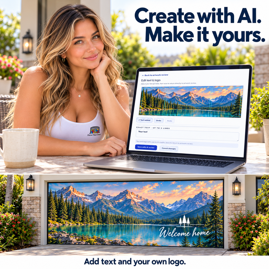 Create with AI and personalize with text and your own logo